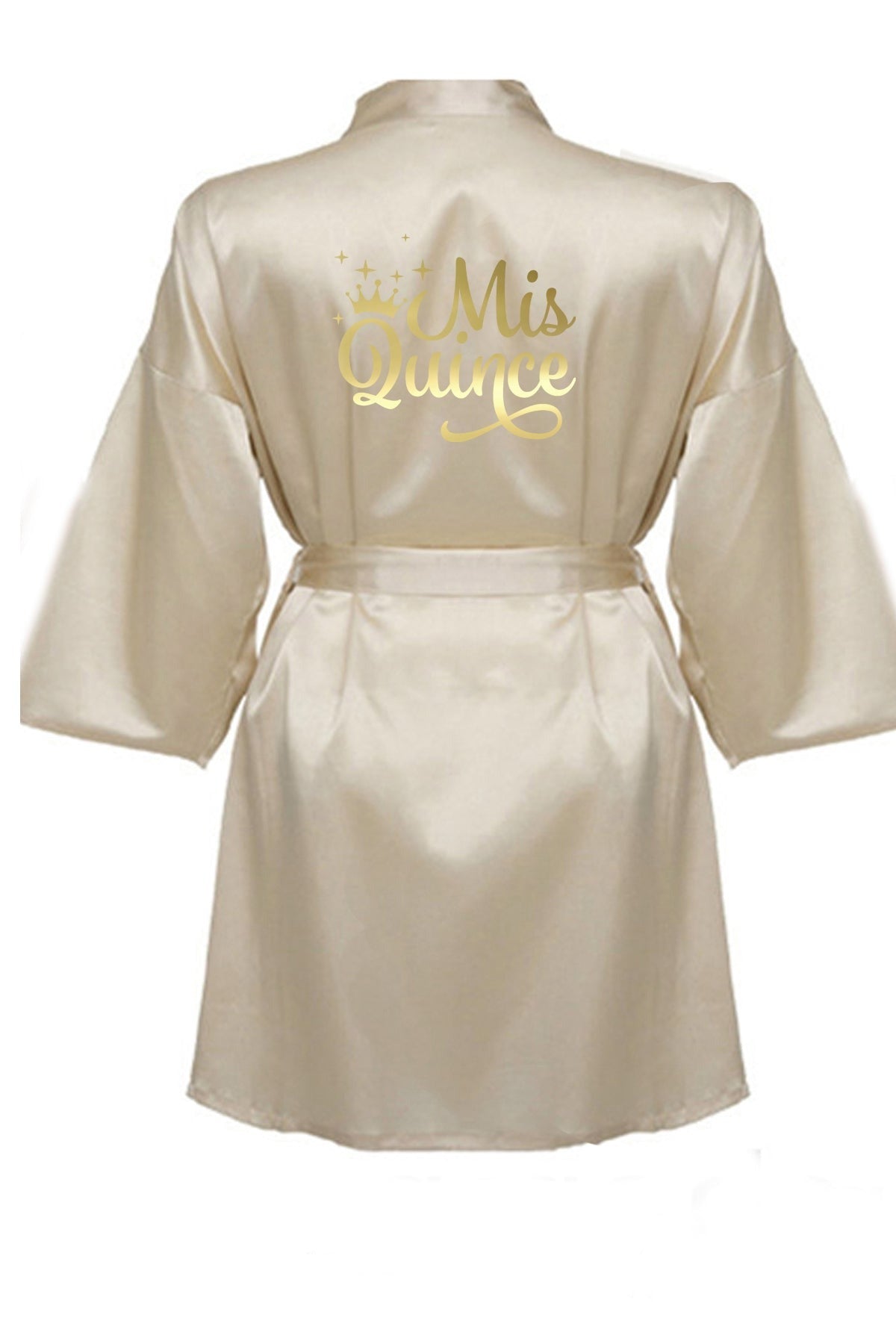 Gold Robe Rear View Beige Robe With Gold Mirror Logo – Lovely Robes